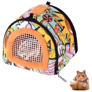 Bolso Transportador para Hámster y Roedores (18x18x15 cm) | Lona Cálida, Portátil y con Malla de Interacción
