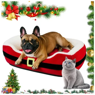 Cama Navideña Diseño Cinturón de Santa  | Soporte Columna y Borde Elevado | 66×51 cm