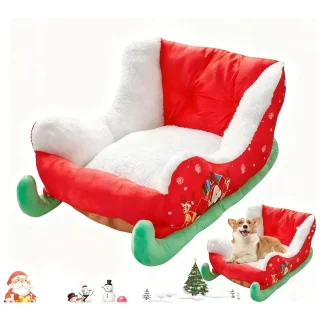 Cama Navideña para Perros y Gatos Pequeños | Diseño Trineo Festivo y Felpa Suave | 60x38x28 cm