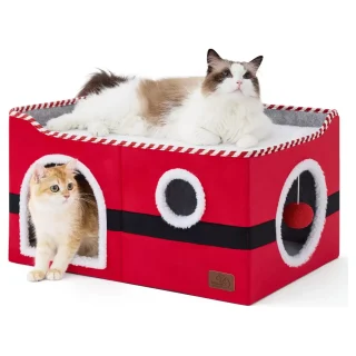 Casa Cueva 2 en 1 Extra Ancha (60x35x27 cm) | Rascador Sisal, Plataforma Superior y Plegable | Soporta 14 kg