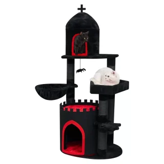 Castillo Rascador Gótico (142x65x50 cm) – Cama Ataúd XL y Máxima Firmeza para Gatos XL