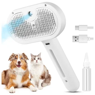 Cepillo de Vapor para Mascotas – Kit de Aseo 3 en 1, Elimina el Pelo y Desenreda