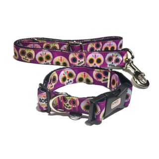 Collar y correa Catrinas Moradas para perros Medianos Soko