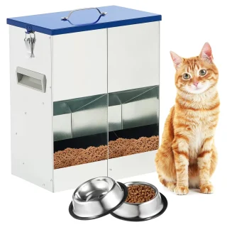 Comedero Automatico Doble por Gravedad de Acero Galvanizado para Gatos 4.5 kg – 28x17x35 cm