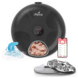 Comedero Automatico Programable WiFi 6 Platos Acero Inoxidable 1.4 kg para Comida Humeda y Seca