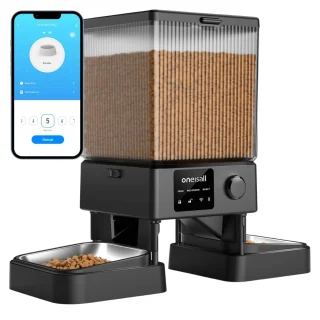 Comedero Automatico WiFi 5G Doble Plato para 2 Gatos y Perros 2.2 kg con Grabacion de Voz