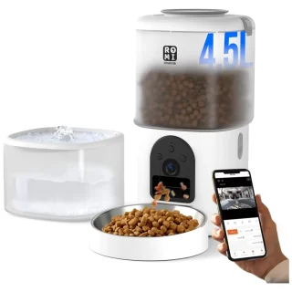 Comedero Automatico WiFi 5G con Camara 1080P de 2 kg y Fuente de Agua 2.5L para Gatos y Perros