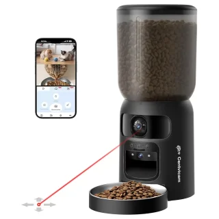 Comedero Automatico WiFi 5G con Doble Camara 2K y Juguete Laser para Mascotas 2.7 kg