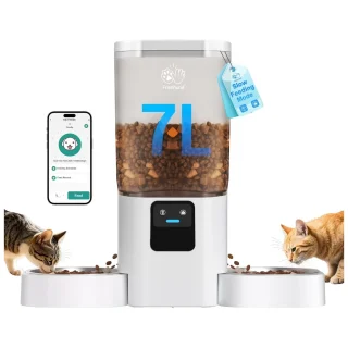 Comedero Automatico WiFi 5G para 2 Gatos y Perros de 3.2 kg con Doble Plato de Acero Inoxidable