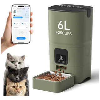 Comedero Automatico WiFi Programable Gatos Perros 2.7 kg Acero Inoxidable