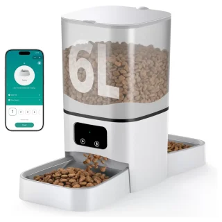 Comedero Automatico WiFi para 2 Gatos con Doble Plato de Acero Inoxidable 2.7 kg