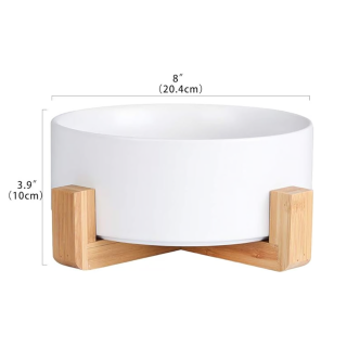 Comedero #28 Cerámica Grande con Base de Madera