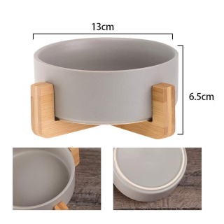 Comedero #27 Cerámica Mediano con Base de Madera