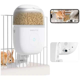 Comedero Programable por App para Jaula: Vigila a tu Conejo/Cobaya con Cámara HD y Audio (Doble Batería)