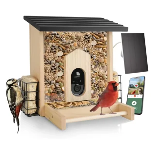 Comedero de Madera para Pájaros con Cámara IA – Alarma Anti-Ardillas