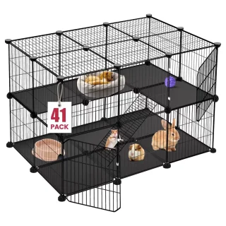 Corral Jaula de 2 Pisos (90x60x60 cm) | Modular DIY con Rampa y Base Impermeable | Para Conejos y Cuy