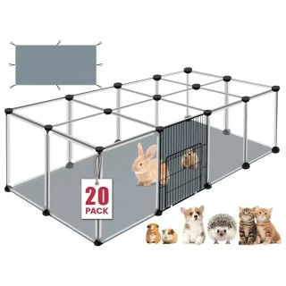 Corral Modular Transparente con Techo y Base Impermeable | Jaula Anti-Salto para Conejos, Cuy y Mascotas | 122x61x41 cm