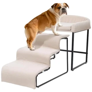 Escalera para Mascotas 3 Peldaños y Cama 2 en 1 | Antideslizante y Ortopédica | Ideal Perros y Gatos Pequeños