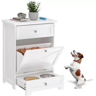 Estante Organizador de Comida para Perro con Platos Ocultos y Repisas 60x35x80 cm