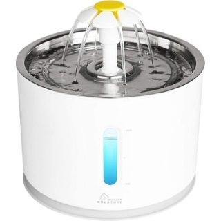 Fuente azul redonda flor con luz led, Plato de metal (2-79)