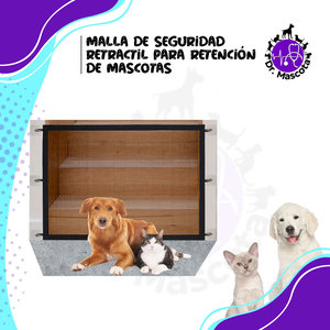 Malla de seguridad retráctil para contención de mascotas.