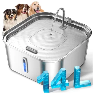 Fuente de Agua Acero Inoxidable 14 Litros Perros Grandes Anti Salpicaduras Silenciosa