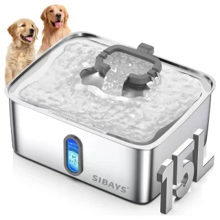 Fuente de Agua Acero Inoxidable 15 Litros Perros Grandes Ventana Nivel y Luz LED