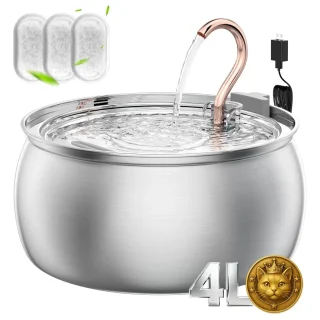 Fuente de Agua Acero Inoxidable 4 Litros Gatos y Perros Tipo Grifo y Filtro