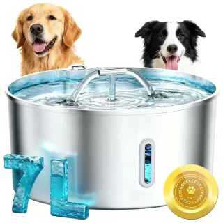 Fuente de Agua Acero Inoxidable 7 Litros Perros Grandes Ventana Nivel y Grifo