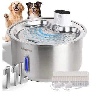 Fuente de Agua Inalambrica Acero Inoxidable 11 Litros Perros y Gatos con Sensor y 15 Filtros