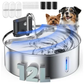 Fuente de Agua Inalambrica Acero Inoxidable 12 Litros Perros y Gatos Sensor y Bateria 50 Dias