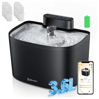 Fuente de Agua Inalambrica WiFi 3.6 Litros Gatos Control App y Acero Inoxidable + 8 Filtros