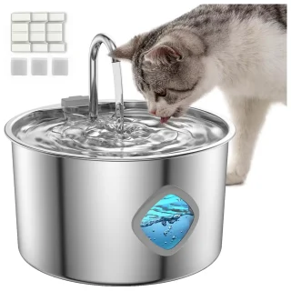 Fuente de Agua Tipo Grifo 3.2 Litros Acero Inoxidable Gatos y Perros con Ventana