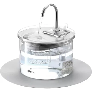 Fuente de Agua Vidrio y Acero Inoxidable 2 Litros Gatos Tipo Grifo
