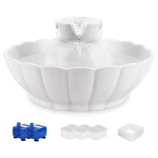 Fuente de Agua de Cerámica para Gatos y Perros – 2.1 L ( Incluye 2 Bombas de Agua + 3 Filtros de Regalo )
