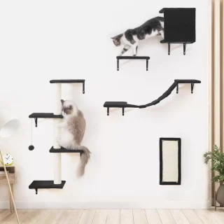 Gimnasio de Pared para Gatos Set 5 Piezas: Puente, Rascador y Felpa Suave