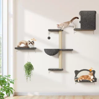 Gimnasio de Pared para Gatos Set 5 en 1: Casa de Dos Pisos, Cesta y Rascador