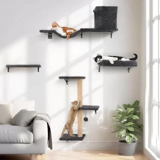 Gimnasio de Pared para Gatos (Set Completo): Puente, Cama y Rascador de Madera Solida