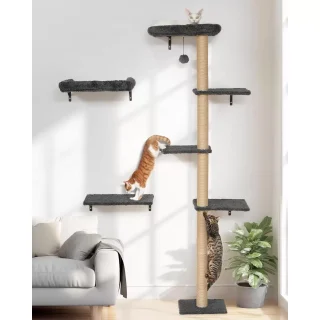 Gimnasio de Pared para Gatos de Madera Solida: Set con Cama, Rascador y Diseño de Arbol