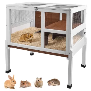 Hábitat de 2 Niveles para Conejos/Cuy | 89×50×93 cm | Visibilidad 270° (Acrílico) y Anti-Mordidas