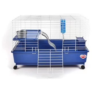 Hábitat de Lujo 2 Niveles para Cuyes y Conejos Enanos | 76×46×48 cm | Kit Completo y Anti-Mordidas