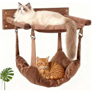 Hamaca de Pared para Gatos de Madera Pino (48x32x30 cm): Soporta 23 Kilos y Tela Lavable