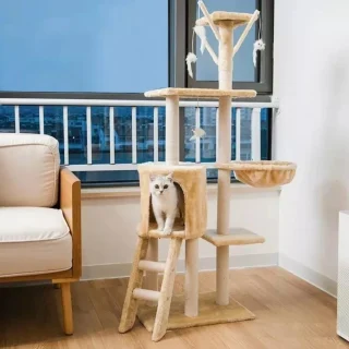 Árbol Rascador para Gatos con Hamaca | Torre de Juego y Descanso de 134x48x34 Cm