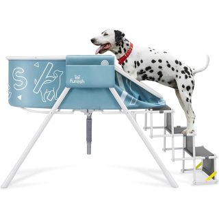 Bañera con Escalera Portátil Elevada para Mascotas 109x47x32 Cm