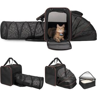 Mochila Transportadora Expandible con Arenero de Viaje para Mascotas 130x45x37 Cm