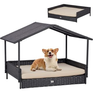 Casa de Perro de Mimbre 2 en 1 con Toldo Extraíble 68x97x73 Cm