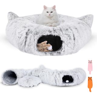 Cama Túnel Interactiva de Felpa para Gatos 81x81x17 Cm