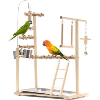 Parque de Ejercicios de Madera con Comedero para Pájaros