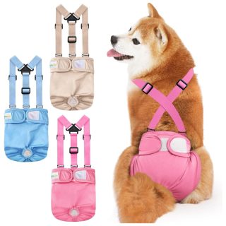 Paquete de 3 Pañales Lavables y Reutilizables con Tirantes para Perras