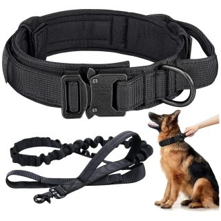 Juego de Collar Táctico y Correa Ajustable de Nailon Militar para Perro